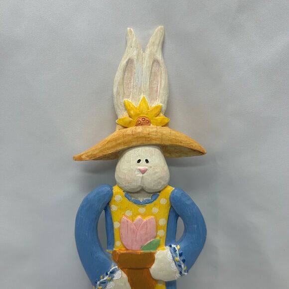 VTG Russ Berrie 10.5" Spring Easter Bunny Resin Rabbit Figure~Country~Farm~Folk - Picture 3 of 8